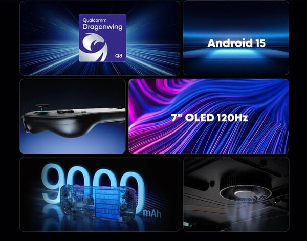 O Ayn Odin 3 Portal tem um processador Snapdragon e uma bateria com capacidade de 9000mAh.