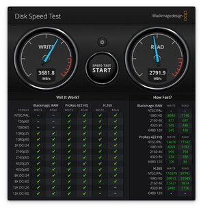 MacBook Air M1: Teste de velocidade de disco da Blackmagic
