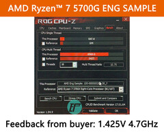 AMD Ryzen 7 5700G Amostra de Engenharia - CPU-Z 1.425 V 4.7 GHz. (Fonte de imagem: hugohk no eBay).