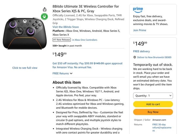 O controlador está temporariamente fora de estoque na Amazon.