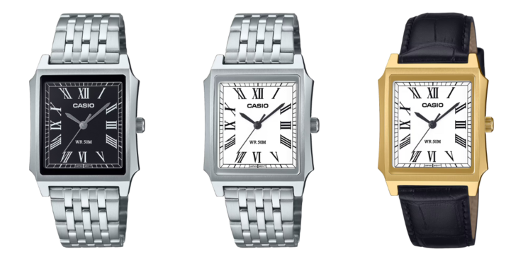 Da esquerda para a direita: os relógios Casio MTP-B190D-1BV, MTP-B190D-7BV e MTP-B190GL-7BV. (Fonte da imagem: Casio)