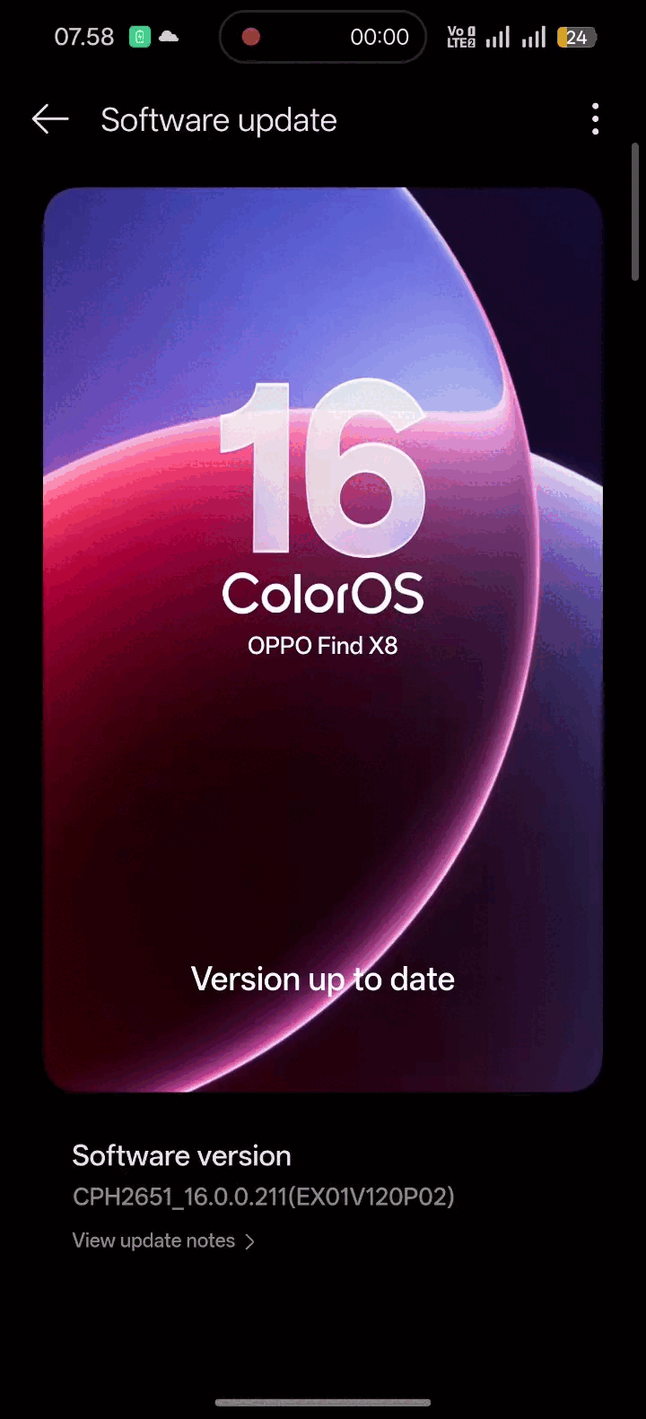 ColorOS 16 OTA no Oppo Find X8 (Fonte da imagem: Captura de tela compartilhada por um membro da Comunidade Oppo)