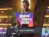 Jason Duval mostrado com o logotipo do GTA 6 e o ícone da lista de desejos da PS Store