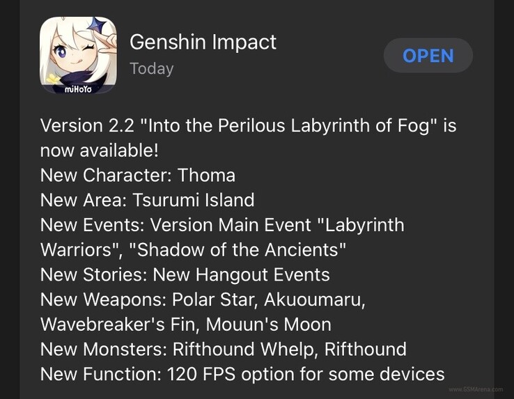 Genshin Impact no iOS tem uma nova atualização. (Fonte: miHoYo)
