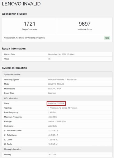 Novo resultado da Lenovo. (Fonte de imagem: Geekbench)