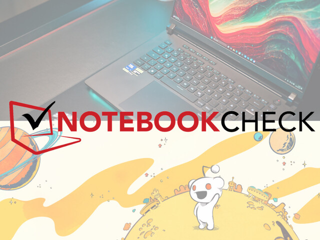 Logotipo do Notebookcheck sobre uma foto de laptop e gráficos do Reddit. (Fonte da imagem: Notebookcheck e Reddit, com edições)