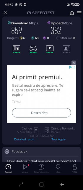 Ookla Speedtest, execução 1 (Fonte da imagem: Captura de tela - Sergey Tarasov - Notebookcheck)