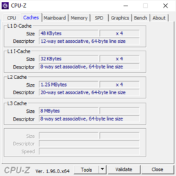 Informações do sistema CPU-Z: Cache