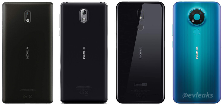 O Nokia 3.4 ao lado de seus predecessores. (Fonte da imagem: Evan Blass)