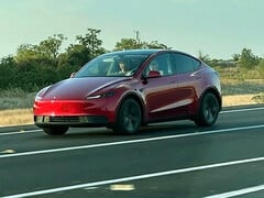 O Tesla Model Y Standard renderizado na cor vermelha (Fonte da imagem: Moose/X)