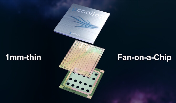 O xMEMS XMC-2400 vibra um filme piezoelétrico fino para empurrar o ar através do chip de micro-resfriamento. (Fonte da imagem: xMEMS)