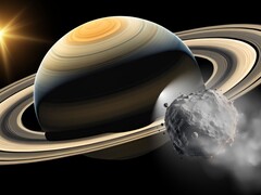 Uma ilustração mostra um asteroide troiano seguindo Saturno. (Fonte da imagem: Robert Lea - Canva)