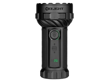 A Olight Marauder 3 possui um indicador de status da bateria que mostra o tempo de funcionamento restante.