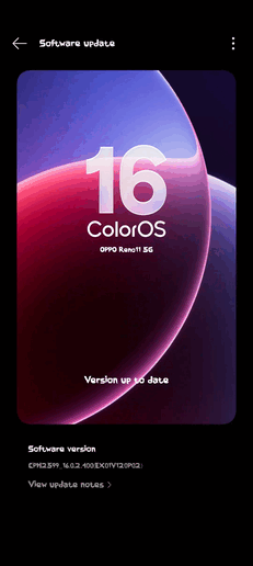 ColorOS 16 OTA no Reno 11 5G (Fonte da imagem: Comunidade Oppo)