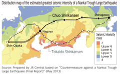 A rota do Chūō Shinkansen e o risco sísmico em 2013