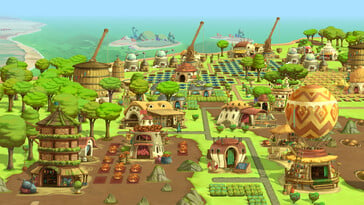 Uma imagem que mostra edifícios em The Wandering Village.