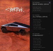 O Tesla Cybertruck vem em três versões diferentes, com as versões AWD disponíveis para encomenda agora para entrega em 2024. (Fonte da imagem: Tesla