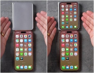 modelo de design do iPhone Ultra/Fold ao lado do iPhone 17 Pro Max.