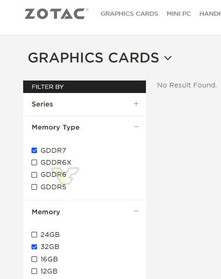 Filtro VRAM no site da Zotac (fonte da imagem: Videocardz)