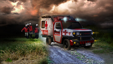 A Toyota também exibiu um veículo ambulância da Cruz Vermelha baseado no IMV 0. (Fonte da imagem: Toyota)