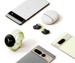 O Relógio Pixel ao lado do Pixel 6a, Pixel Buds Pro e a série Pixel 7. (Fonte da imagem: Google)