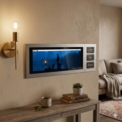 O painel ultra-amplo apresenta uma resolução de 480 x 1920 e suporte a toque de 10 pontos com fundo gerado por IA