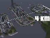 Uma vista aérea do mapa 4KM de Liberty City do GTA III com três ilhas