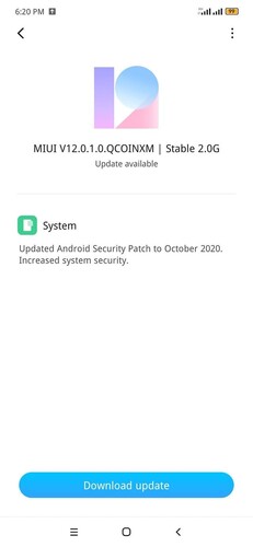 V12.0.1.0.QCOINXM para o site Redmi Note 8. (Fonte da imagem: Blog Adimorah)