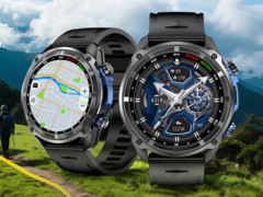 O smartwatch Rogbid GeoX1 (dois relógios desse tipo exibindo coisas diferentes na foto) tem uma tela AMOLED de 1,43 polegadas. (Fonte da imagem: Rogbid)