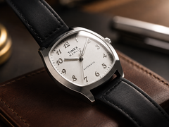 O Timex Marlin Tonneau TW2Y84300IK possui um mostrador branco