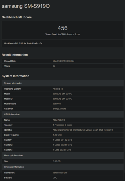 Listagem do Geekbench do Exynos 2300 (imagem via Geekbench)