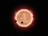 Ilustração de um artista mostrando uma estrela e dois planetas.
