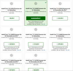 Seleção e sobretaxas das CPUs disponíveis