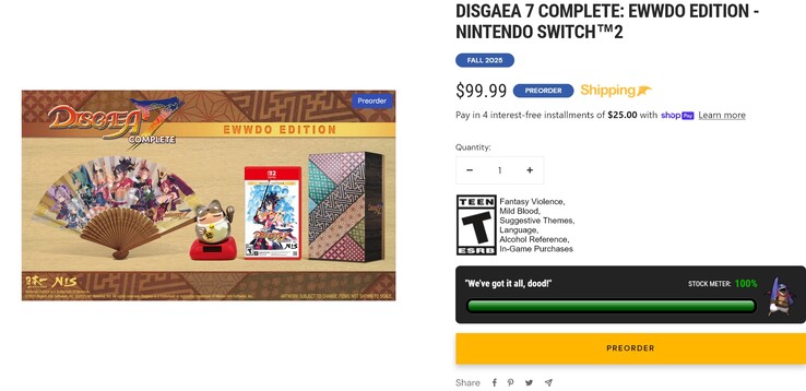 Disgaea 7 Complete: Ewwdo Edition status do estoque (Fonte da imagem: captura de tela, NIS America)