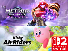 Os banners de Metroid Prime 4: Beyond e Kirby Air Riders são mostrados (Fonte da imagem: Nintendo of America com edições)