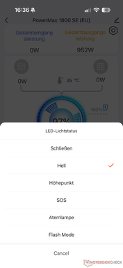 Configurações para a luz LED