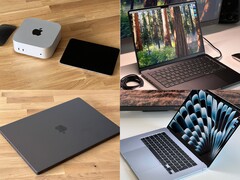 Colagem de Apple configurações do Mac mini, MacBook Air e MacBook Pro que poderiam se assemelhar à futura linha M5 (Fonte da imagem: Notebookcheck)