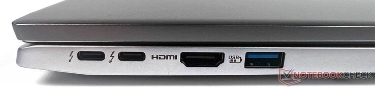 Esquerda: 2x Thunderbolt 4, 1x HDMI 2.1, 1x USB tipo A 3.1 gen. 1