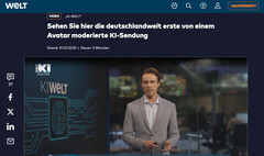 KI-Welt: A Welt TV lança o primeiro programa de notícias totalmente produzido por IA na Alemanha (Fonte da imagem: Welt TV)