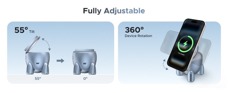 O carregador em forma de foguete Ugreen Uno pode carregar um iPhone nas posições retrato e paisagem. (Fonte da imagem: Ugreen)