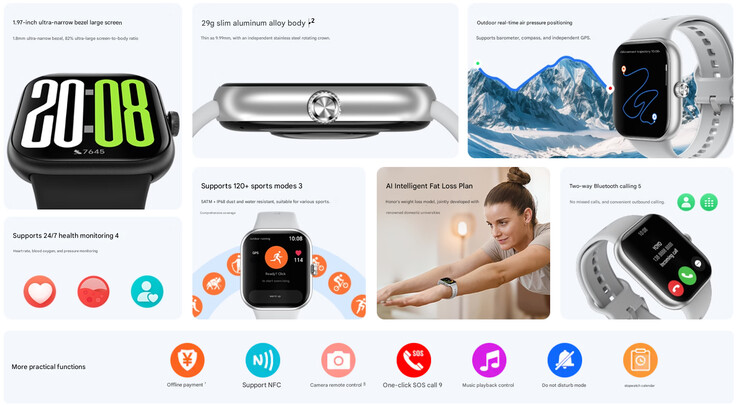 Principais destaques do smartwatch (Fonte da imagem: Honor - tradução automática)