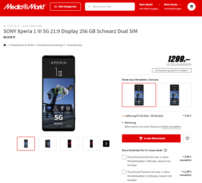 O Sony Xperia 1 III será lançado em duas cores. (Fonte de imagem: MediaMarkt)