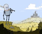Imagem do jogo Feudal Alloy mostrando um cavaleiro com uma cabeça de aquário e um castelo ao fundo. (Fonte da imagem: Steam)
