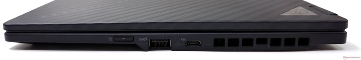 À direita: Botão liga/desliga, USB 3.2 Gen 2 Tipo A, USB 4 Gen2 Tipo C com DisplayPort 1.4 e Power Delivery