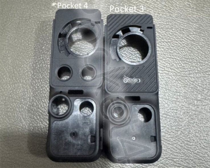 O Osmo Pocket 4 e o Pocket 3 sem seus visores ou elementos de câmera, da esquerda para a direita. (Fonte da imagem: via The New Camera)