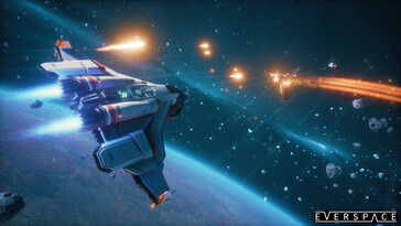 Uma imagem mostrando uma batalha espacial no Everspace.