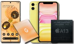 O Google Pixel 6 Pro vs. Apple iPhone 11 ou Tensor vs. A13 Bionic. (Fonte da imagem: Google/Apple - editado)