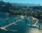 Uma imagem mostrando uma cidade futurista em Anno 2205.
