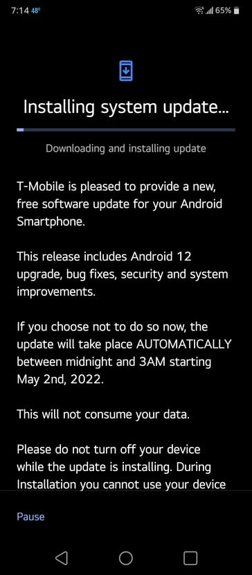 O LG V60 ThinQ começa a ser atualizado para Android 12. (Fonte: Reddit)