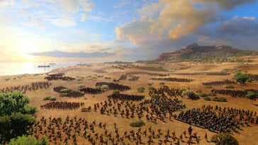 Uma imagem que mostra um exército no jogo *A Total War Saga: Troy*.